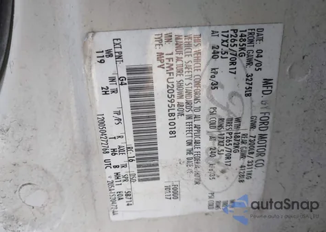 2005 Ford Expedition Limited from USA, damaged, VIN 1FMFU20595LB10181